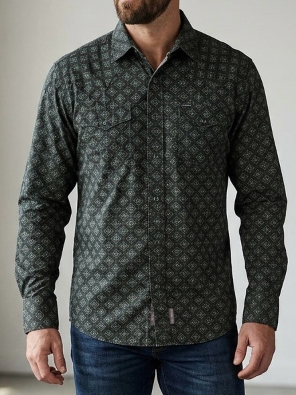 Wrangler Retro Premium Men’s Long Sleeve Western Shirt Size XLT Geometric Print